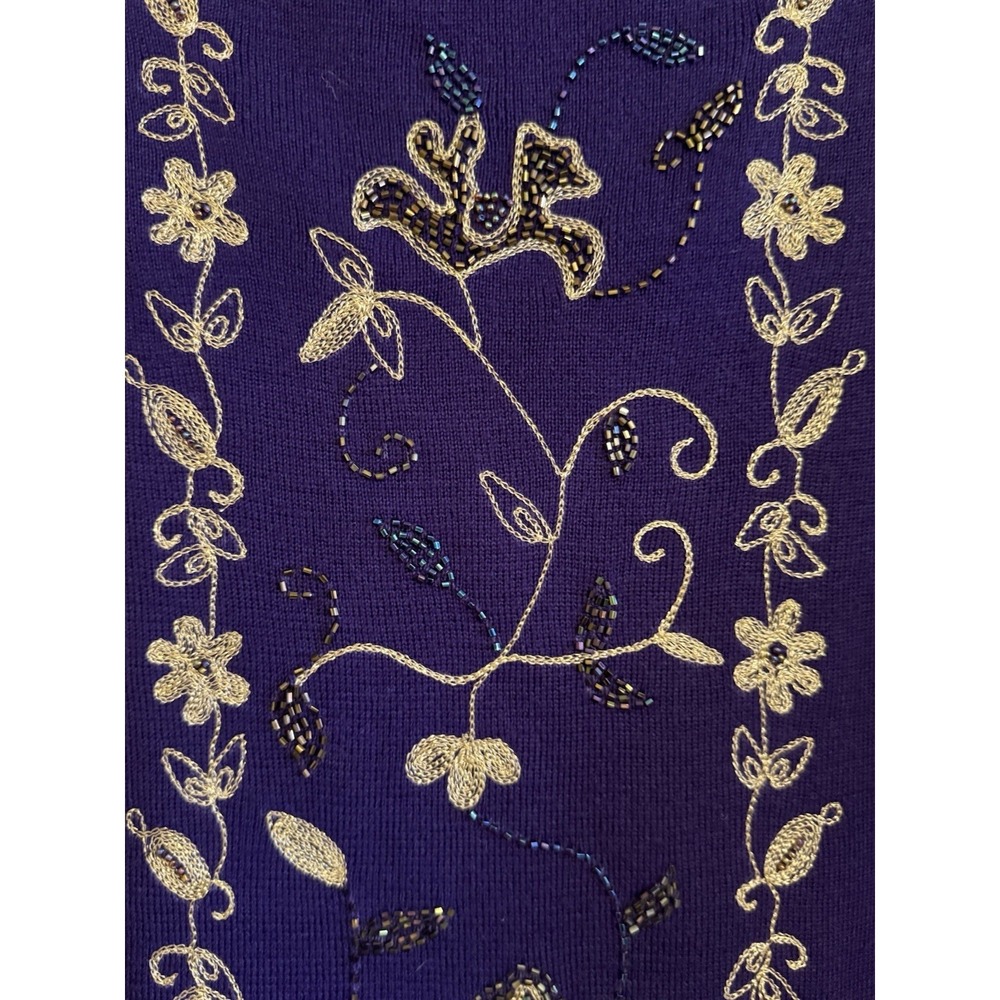 Vintage Carole Little Purple Embroidered & Beaded Sweater Size 2X Wool Blend - Picture 2 of 5